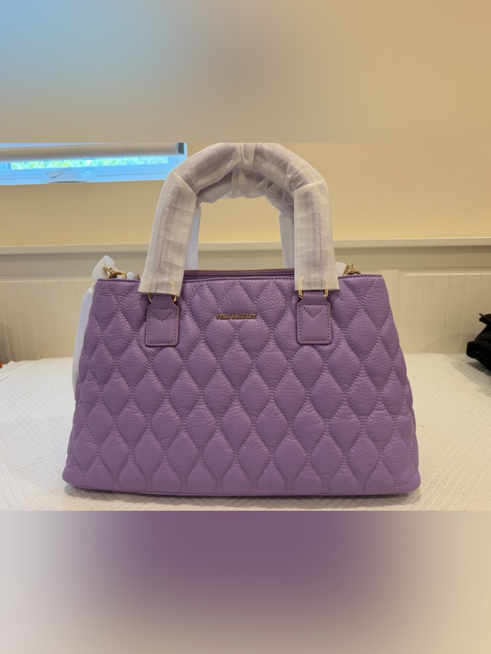 Vera Bradley Lavender Leather Quilted Satchel